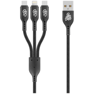 Pro Bass Braided 3-in-1 Charge Cable 1m - Black