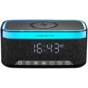 Volkano Radiant 2 Alarm Clock with Wireless Charging and Speaker - Black