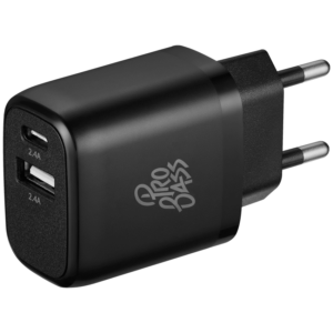 Pro Bass PowerCharge Series 12w Dual USB and Type-C Wall Charger - Black