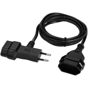 Switched Easy Cable Extender 2-Pin Euro to T-Shape AC 2-Pin Euro Socket 2m - Black