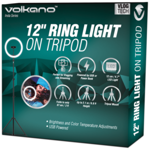Volkano Insta Series 12 Inch Ring Light on Tripod - Black