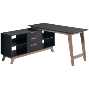 Everfurn Premium Lunar Office Desk - Black, L-Shaped, with Storage (Box 2 of 2)