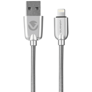 Volkano Iron Series Round Metallic Spring 90deg Micro USB Cable 1.2m - Silver