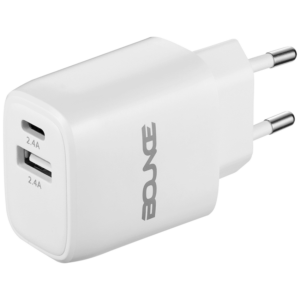 Bounce Tag Series Dual USB & USB-C 12W Wall Charger - White