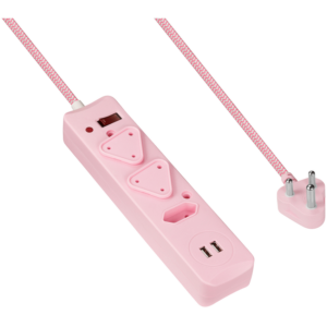 Switched 3-Way Surge-Protected Multiplug with Dual 2.4a USB Ports 3m Braided Cord