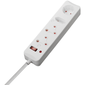 SWITCHED 4 Way Medium Surge Protected Multiplug 0.5M Braided Cord White
