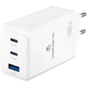 Volkano WattPro Series Triple Port 100W GanN Wall Charger - White