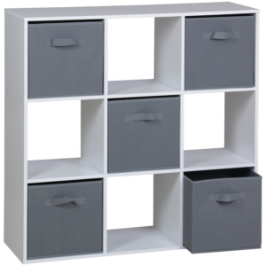 Everfurn Ninefold Bookshelf with 5 Storage Bins