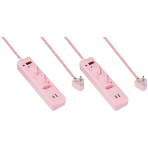 2x 3 Way Surge Multiplug with Dual USBs Pink-0.5M