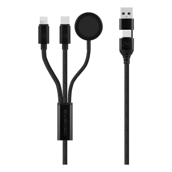 Volkano Weave Series 100W Braided 5-in-1 Charge and Data Cable 1m – Black