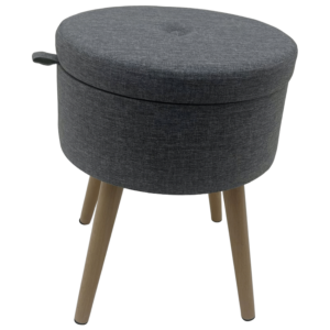 Sophie Round Storage Stool with wooden legs - Grey