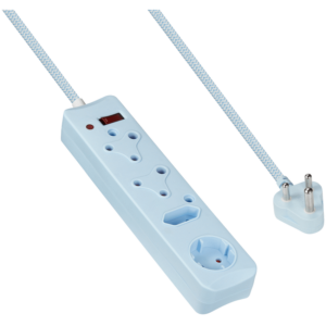 SWITCHED 4 Way Medium Surge Protected Multiplug 0.5M Braided Cord Blue