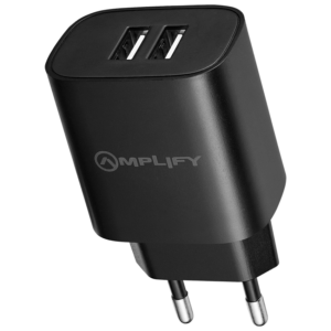 Amplify Dual USB A Wall Charger with USB A to Micro USB - Black
