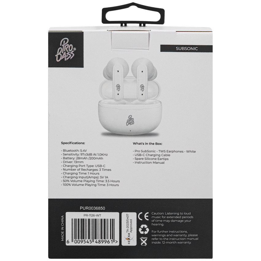 Pro Bass SubSonic TWS Earphone - White - Image 7