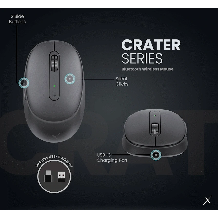 VolkanoX Crater Bluetooth Wireless Mouse - Graphite - Image 6