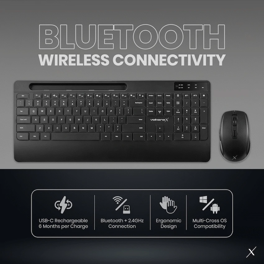 VolkanoX Gem Bluetooth Wireless Keyboard and Mouse - Black - Image 7