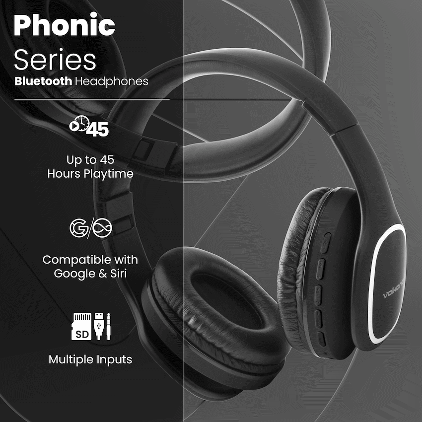 Volkano Phonic Series Bluetooth Full Size Headphones - Black - Image 23