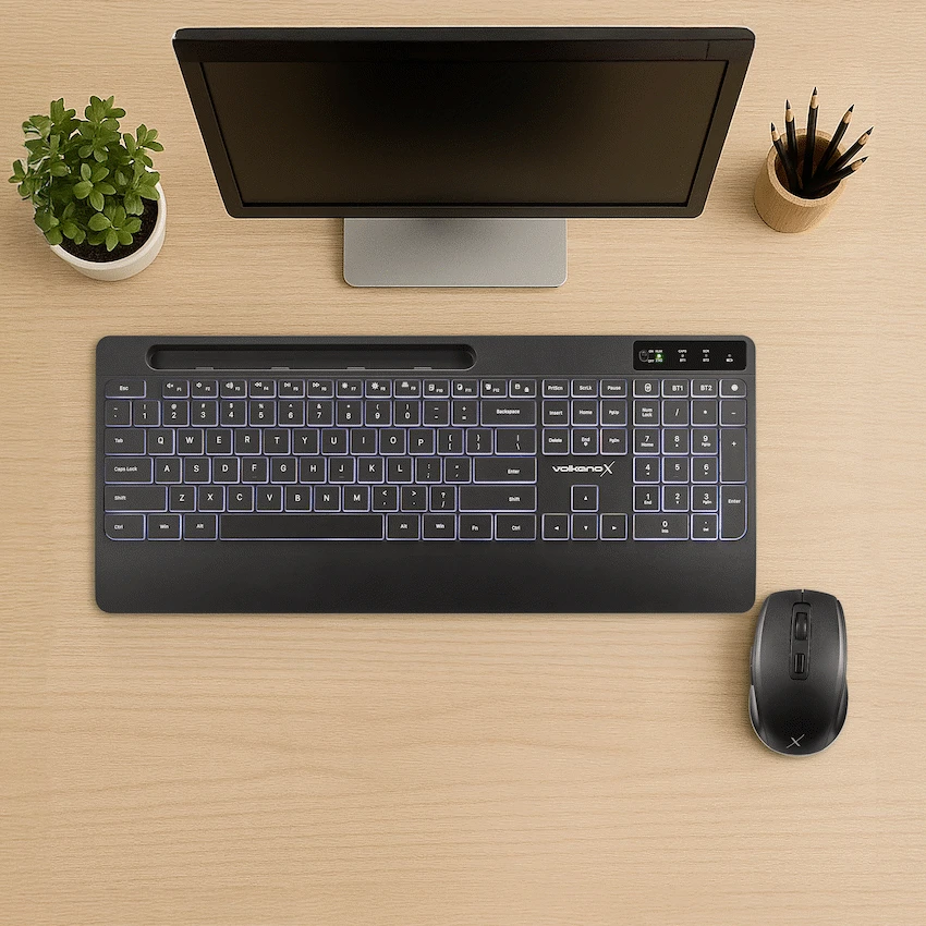 VolkanoX Gem Bluetooth Wireless Keyboard and Mouse - Black - Image 9