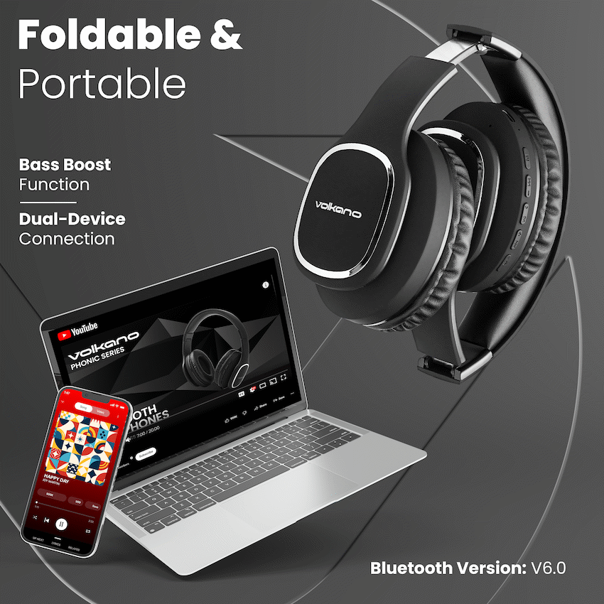 Volkano Phonic Series Bluetooth Full Size Headphones - Black - Image 7