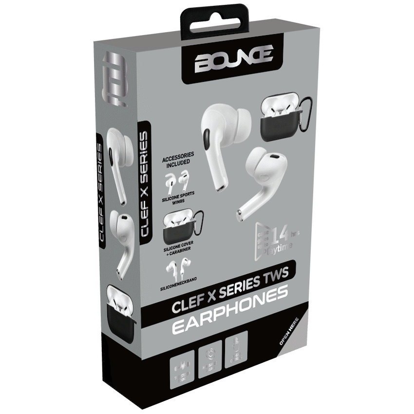 Bounce Clef X True Wireless Earphones + Silicone Accessories - Black - Image 2