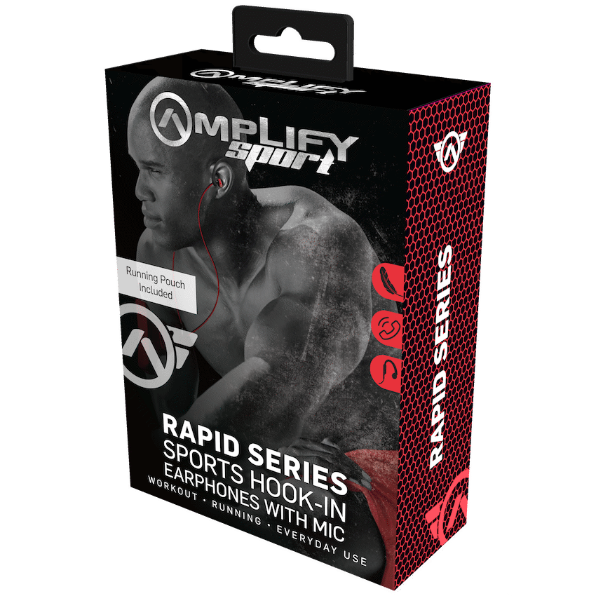 Amplify Sport Rapid Series Earbuds with Pouch - Black/Red - Image 2