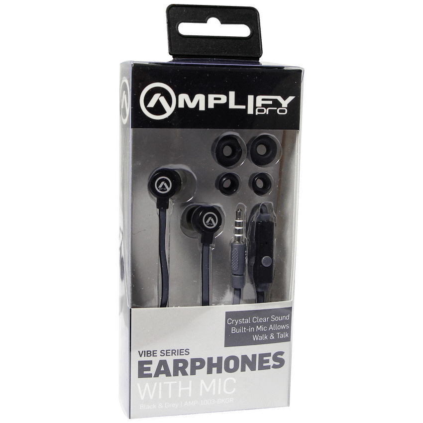 Amplify Vibe Series Earphones with Mic - Black and Grey - Image 2