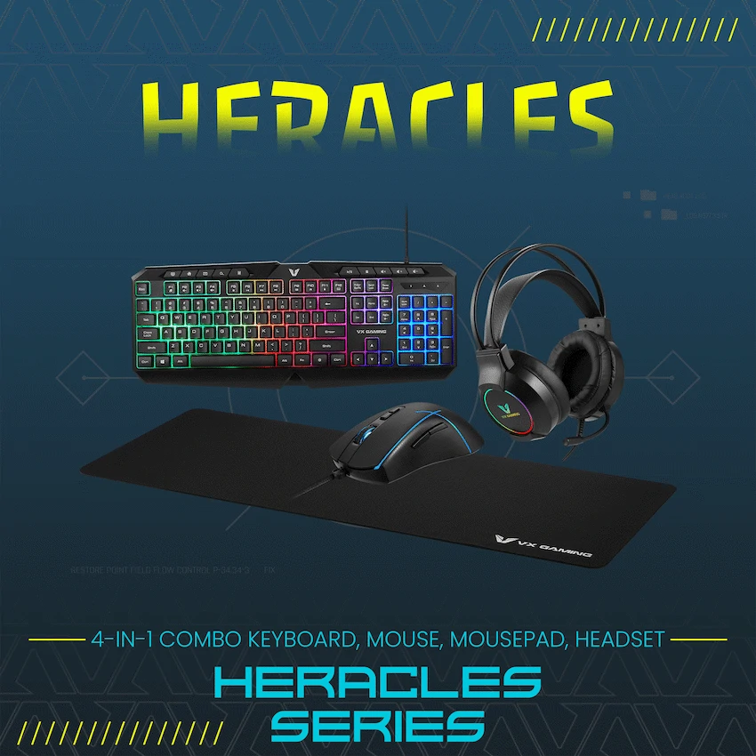 VX Gaming Heracles Series 4-in-1 Combo KB, Mouse, Mousepad, Headset - Image 2
