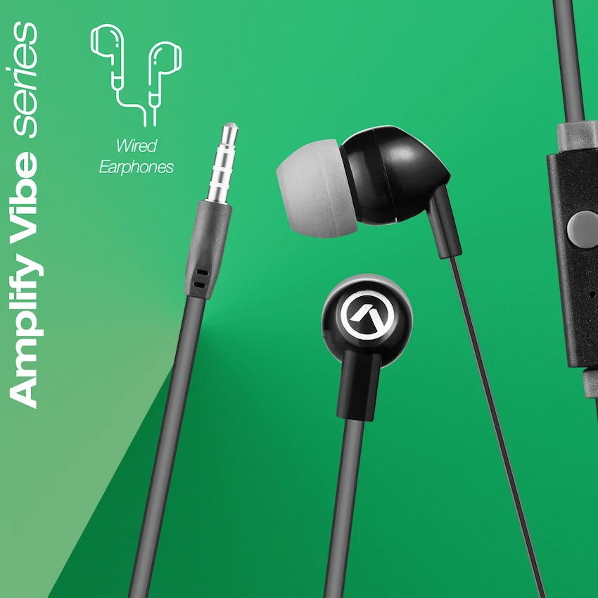 Amplify Vibe Series Earphones with Mic - Black and Grey - Image 2