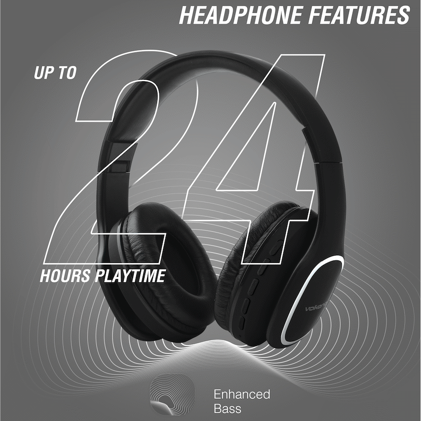 Volkano Phonic Series Bluetooth Full Size Headphones - Black - Image 11