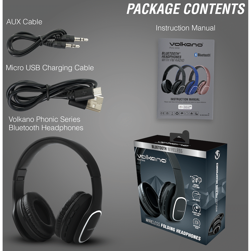 Volkano Phonic Series Bluetooth Full Size Headphones - Black - Image 12