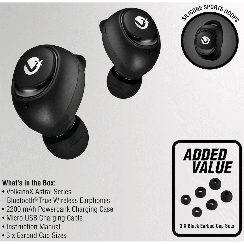 VolkanoX Astral Series True Wireless Earphones with Power Bank Charging Case - Black - Image 3