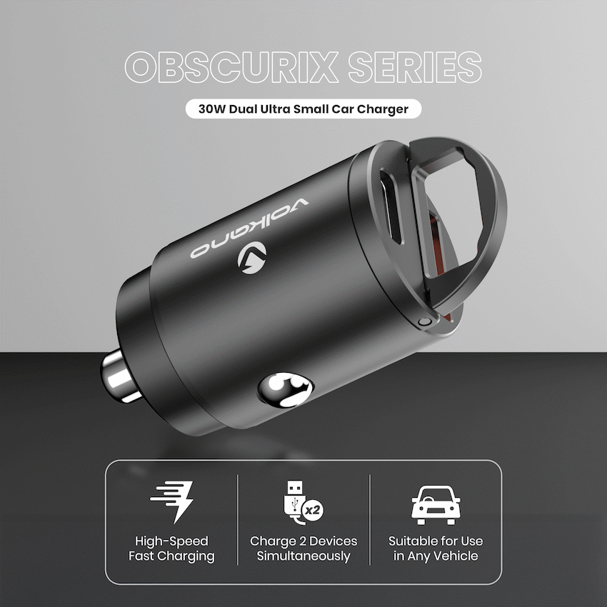 Volkano Obscurix Series 30w PD Dual USB-A and USB-C Ultra Small Car Charger - Image 3