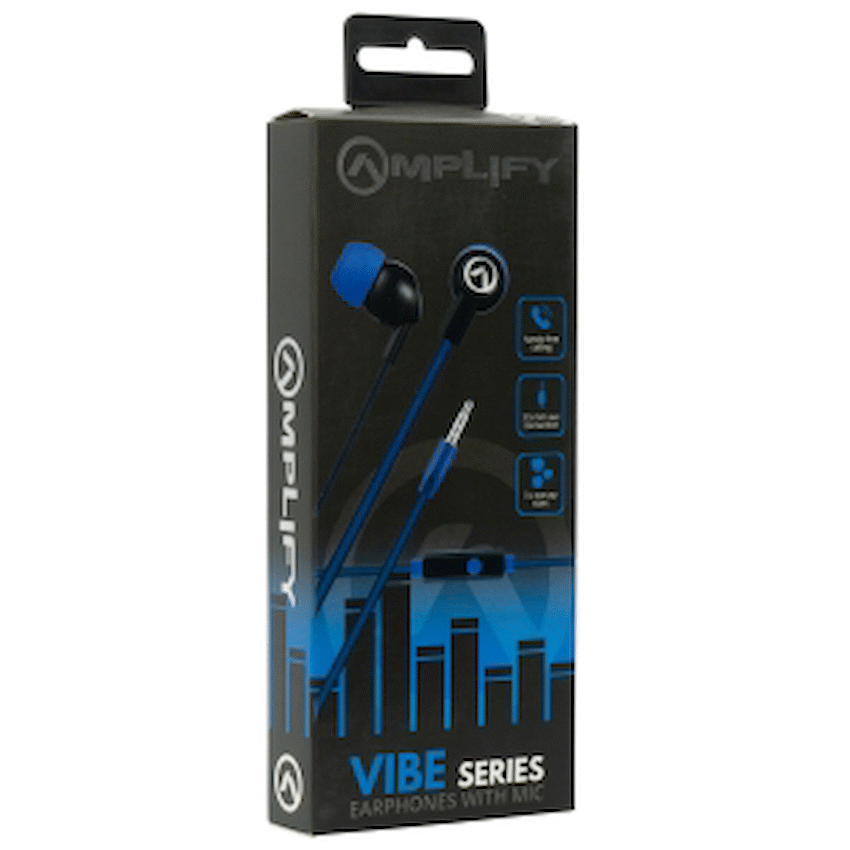 Amplify Vibe Series Earphones with Mic - Black and Blue - Image 3