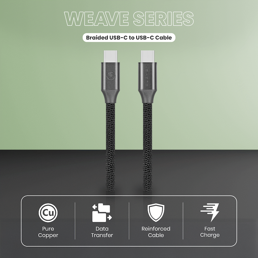 Volkano Weave Series Type-C to Type-C Cable (1.2m, 60w) - Black - Image 3