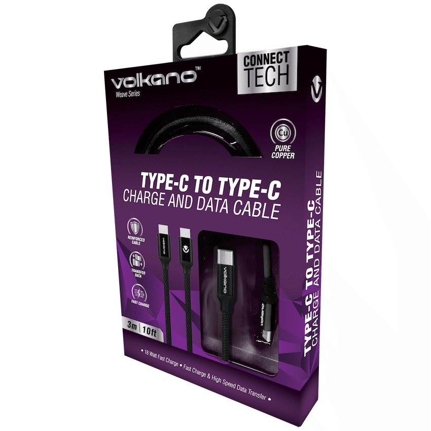 Volkano Weave Series Type-C to Type-C Cable 3m 60w - Black - Image 3