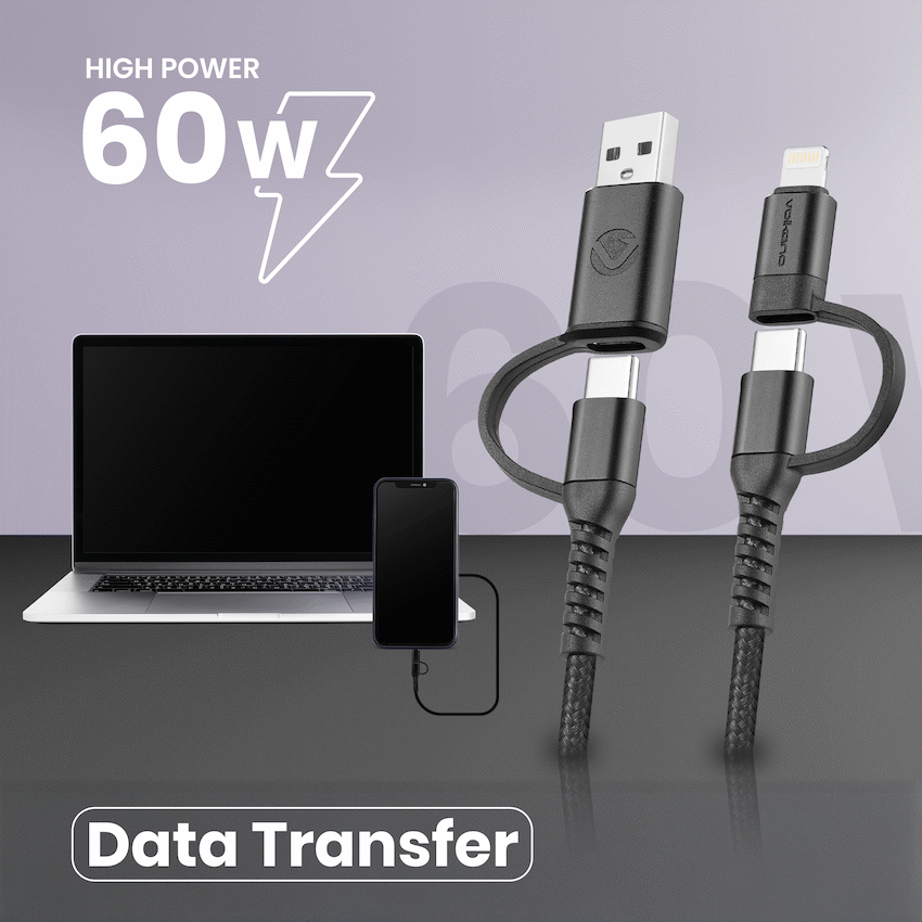 Volkano Weave Series 4-in-1 Charge & Data Cable 60w - 1.2m/4ft - Image 4