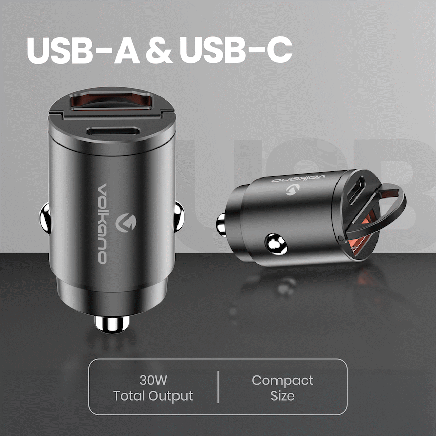 Volkano Obscurix Series 30w PD Dual USB-A and USB-C Ultra Small Car Charger - Image 4
