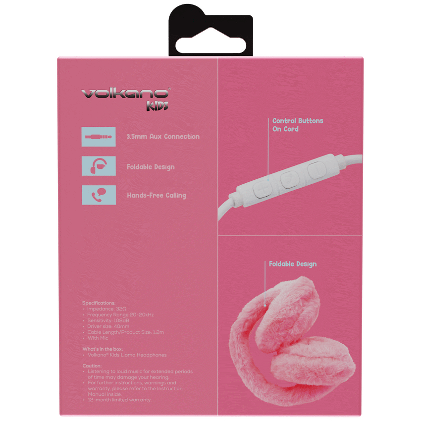 Volkano Kids Llama Series Wired Headphones with Case - Pink - Image 4