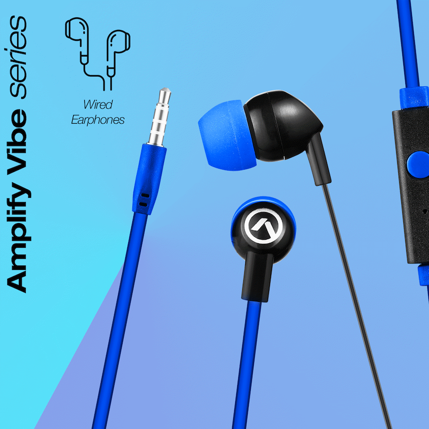 Amplify Vibe Series Earphones with Mic - Black and Blue - Image 4