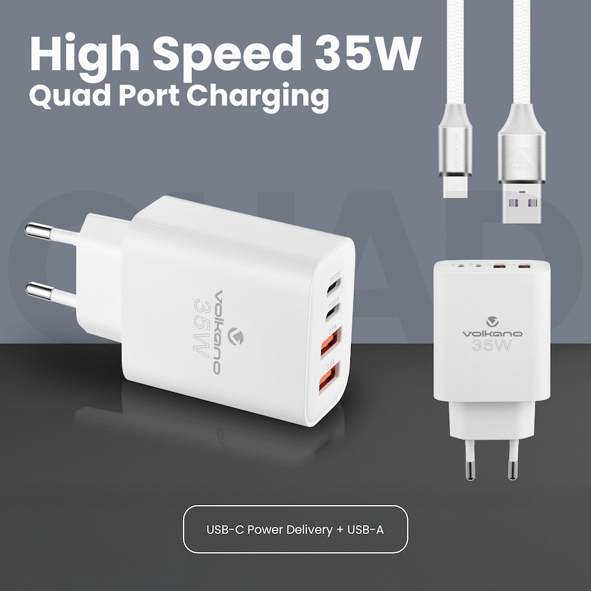 Volkano Quad Series 2x PD USB-C 2x USB-A 3a 35W Wall Charger - Image 5