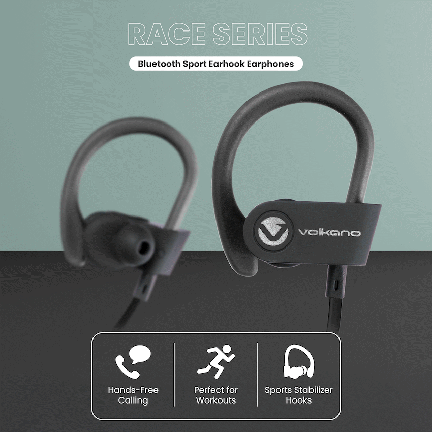 Volkano Race Series Bluetooth Sport Earhook Earphones - Black - Image 4
