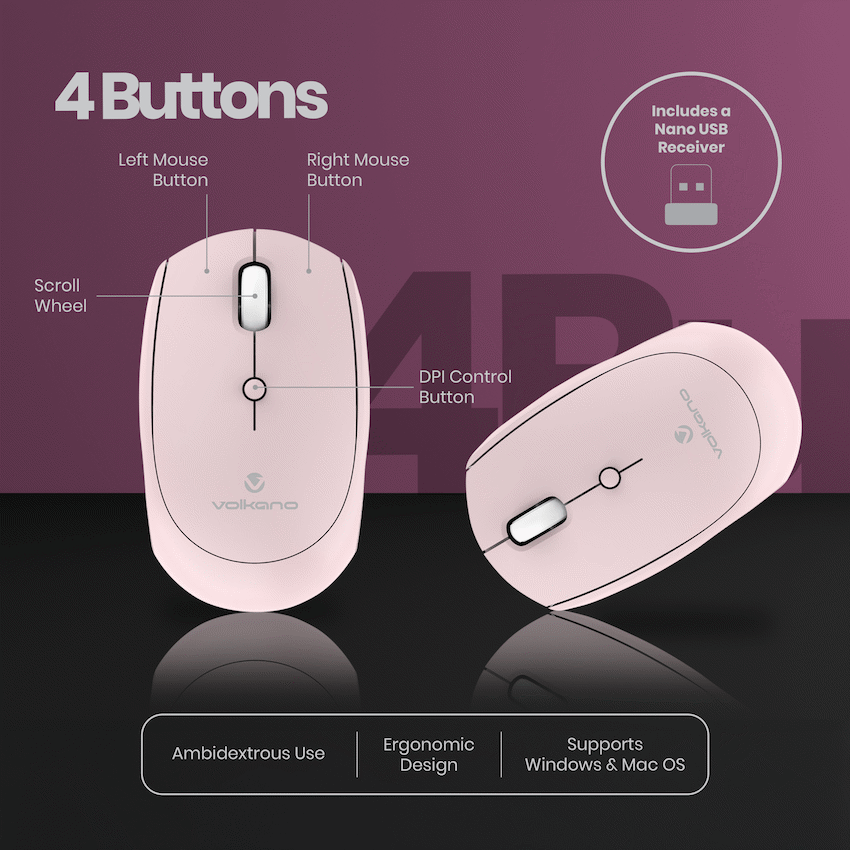 Volkano Talc Wireless Mouse - Pink - Image 4