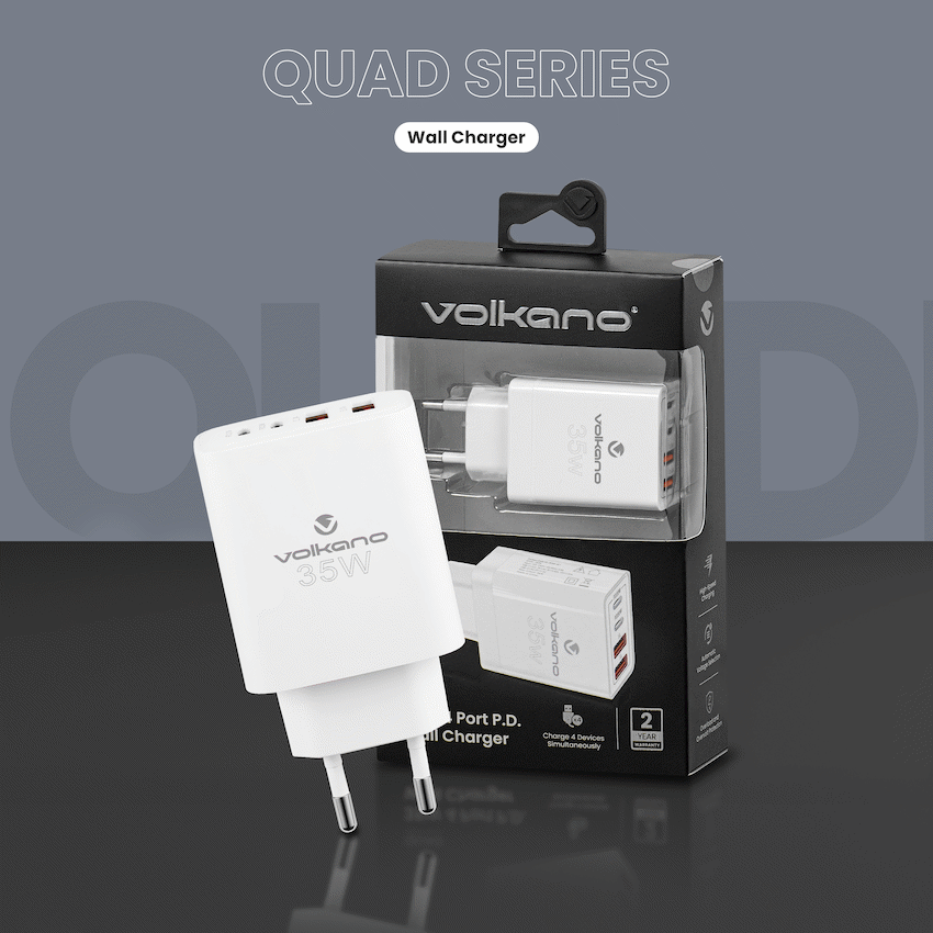 Volkano Quad Series 2x PD USB-C 2x USB-A 3a 35W Wall Charger - Image 6