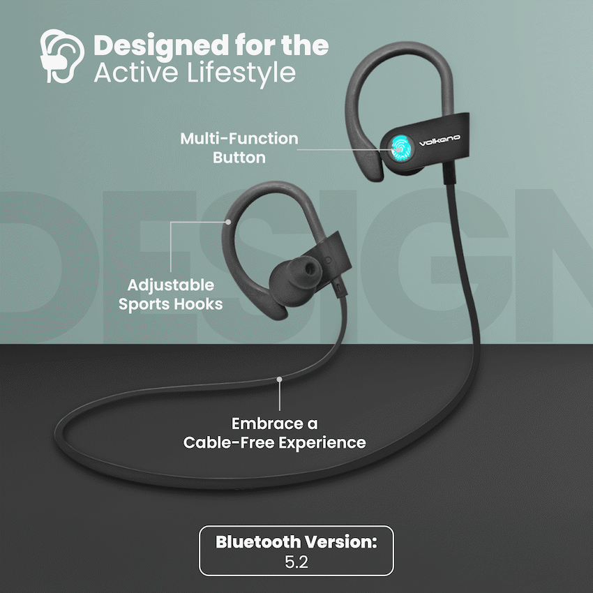 Volkano Race Series Bluetooth Sport Earhook Earphones - Black - Image 5