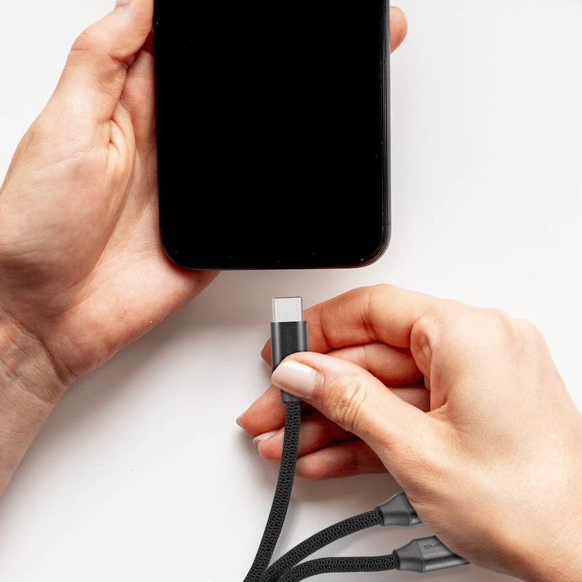 Volkano Weave Series Fabric Braided 3-in-1 (Type-C/Lightning/Micro) Cable 1m - Black - Image 5