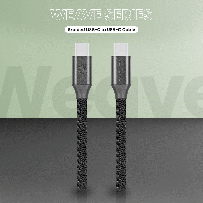 Volkano Weave Series Type-C to Type-C Cable (1.2m, 60w) - Black - Image 6