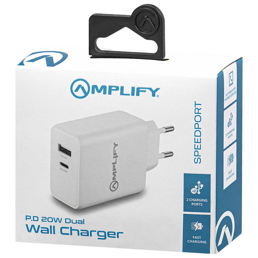 Amplify P.D. 20w Plus USB 12w Dual Wall Charger - White - Image 6