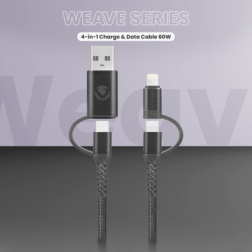 Volkano Weave Series 4-in-1 Charge & Data Cable 60w - 1.2m/4ft - Image 6
