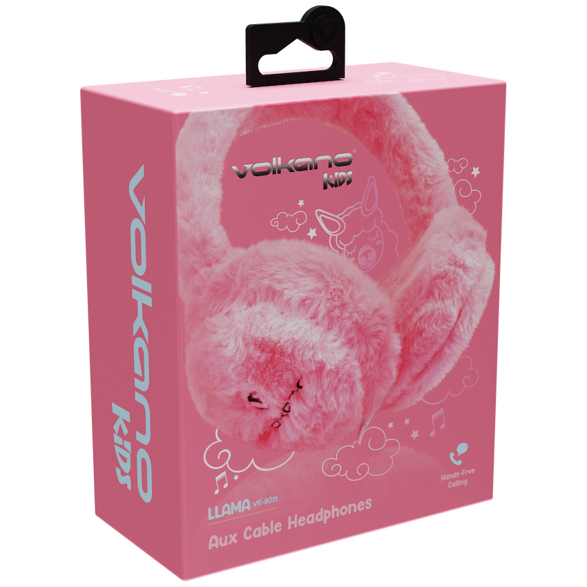 Volkano Kids Llama Series Wired Headphones with Case - Pink - Image 6