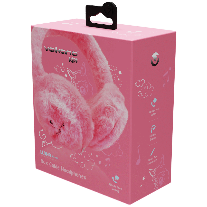 Volkano Kids Llama Series Wired Headphones with Case - Pink - Image 7